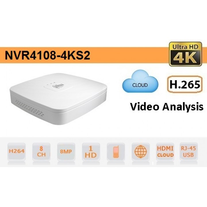 IP видеорегистратор Dahua DH-NVR4108-4KS2 на 8 камер